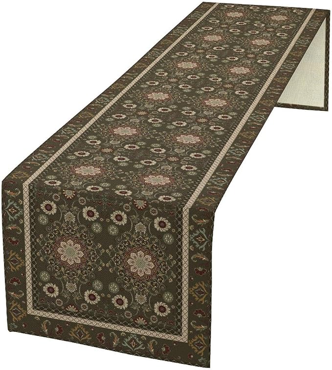 Vintage Boho Floral Table Runner, Rustic Country Farmhouse Brown Bohemia Flower Pattern for Home Kitchen Table Decor Dining Coffee Room Party Decor 13x60in