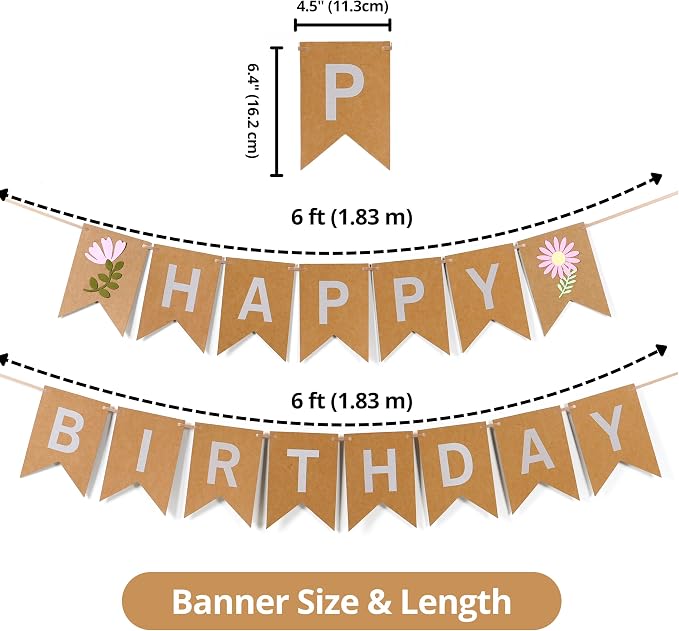 Wildflower Birthday Banner, Pre-Strung Floral Party Decorations - Image 3