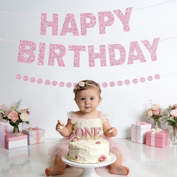 Alynta Happy Birthday Banner Pre-Strung Glitter Birthday Party Decorations | NO - Image 6