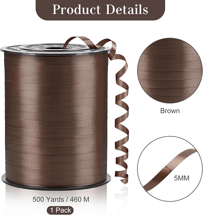 Brown Curling Ribbon, 500 Yards, 1/5 Inch | - Image 2