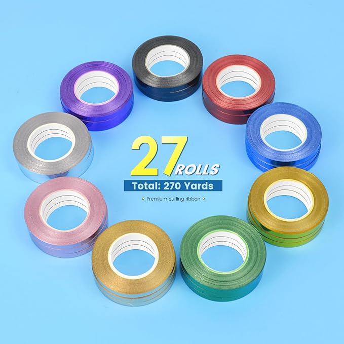9 Colors Glossy Curling Ribbon Set, Balloon String 1/5" X 10 Yards Per Roll - Image 2