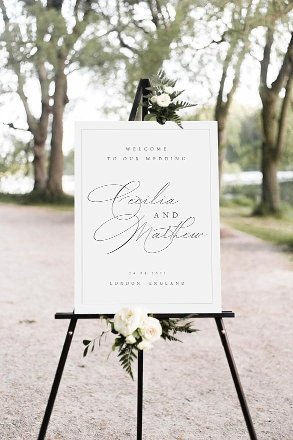 Welcome Wedding Sign Personalized, Elegnat Modern Wedding Sign Decorations Signage 12" X 18" (Small), 27" (Medium), 36" (Large), Plastic, Modern, Pole Mount, Weather