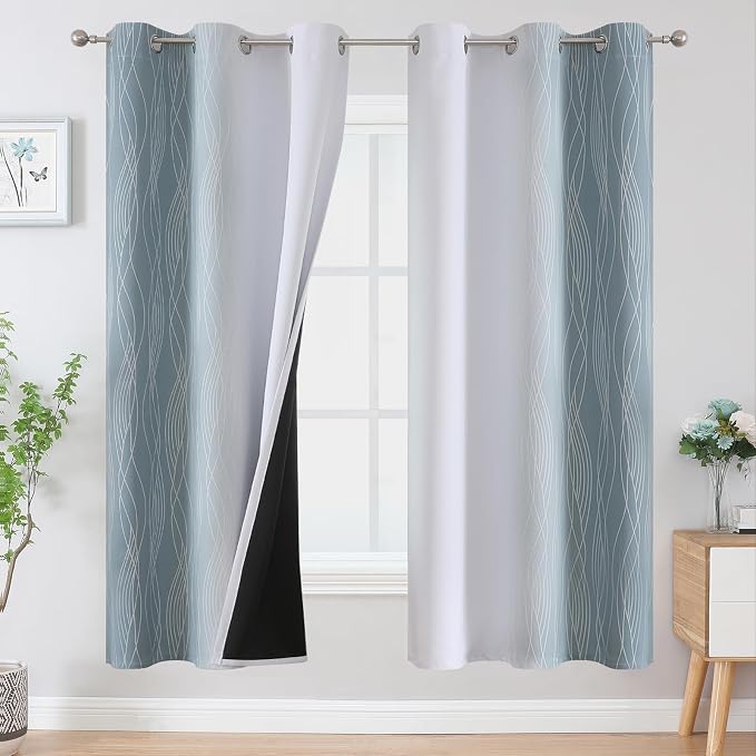 Stone Blue and Greyish White Ombre Blackout Curtains 72 Inches Length by ESTELARTEXTILER