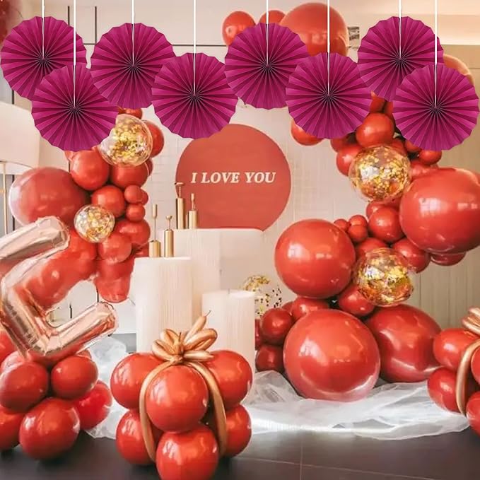 Red Party Decorations,Paper Decorations for Party,Girls Party Decorations Party Paper Fans Bulk 12in,Anniversary Decorations for Party 30 Color DIY Set （Wine Red）