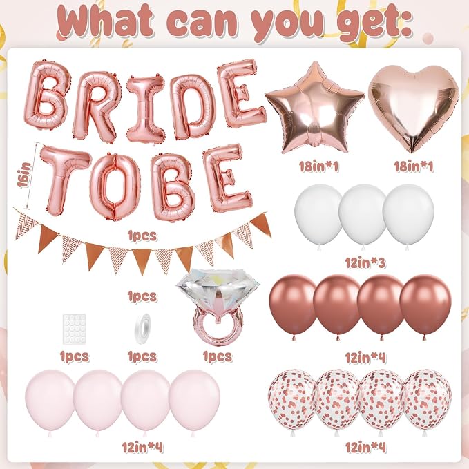 Rose Gold Bachelorette Party Decorations, Bride To Be Bridal Shower Balloons - Image 2