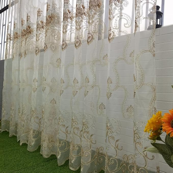 1pc Luxury Embroidered Floral Sheer Tulle Curtain - Image 8