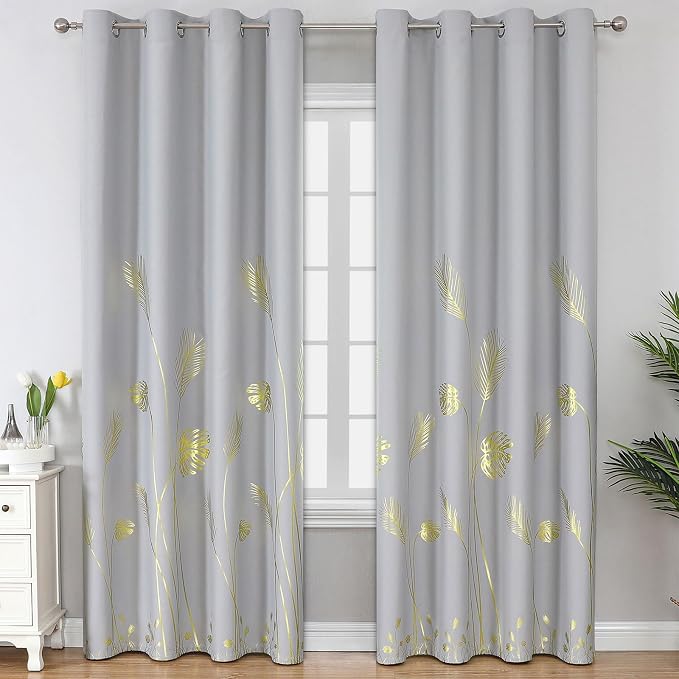 Light Grey Blackout Curtains for Living Room 90 Inches Long, Room Darkening by ESTELARTEXTILER