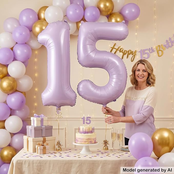 40 Inch Lavender Foil Number 15 Balloon - Image 3