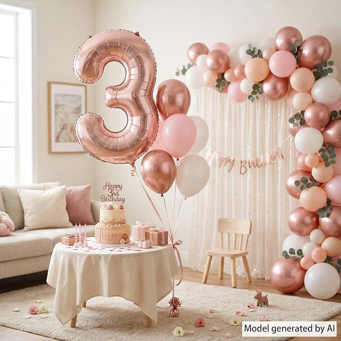 Rose Gold Number 3 Balloon 40 Inch, Blush Foil - Image 3