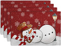 Red Snowman Snowflake Christmas Placemats Set of 4 Seasonal Winter Linen Table by Wnoesat