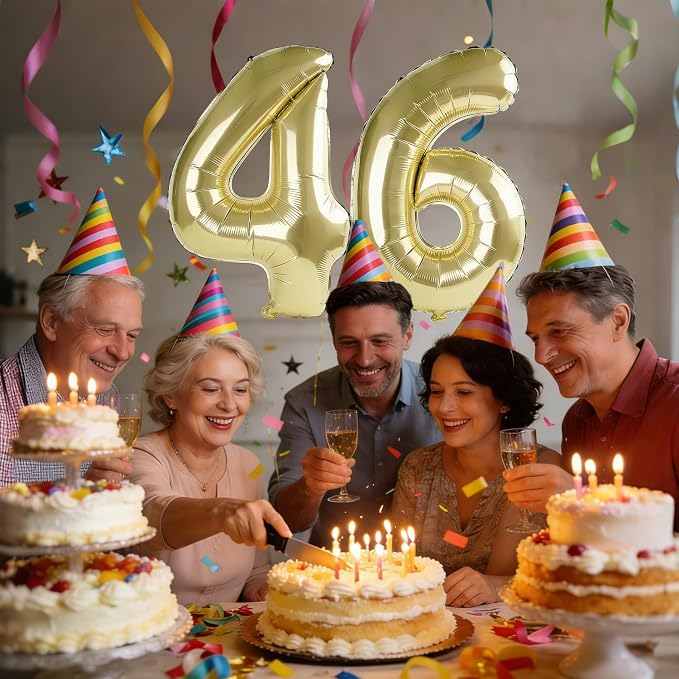 40 Inch Number 46 Balloons for 46th Birthday Party Decorations, 0-100 Champagne - Image 2