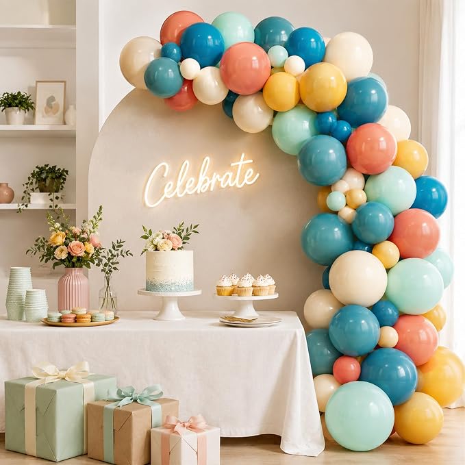 Colorful Balloons, Retro Boho Carnival Rainbow Baby Shower Sun Party Decorations - Image 4