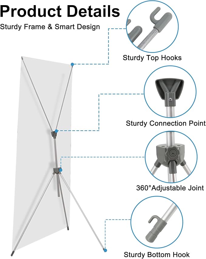 YOSE X Frame Banner Stand Fits Any Banner Adjustable Size 23"X63" to 32"X78" - Image 4