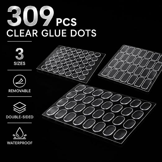 309 Pcs Clear Glue Dots Removable Sticky Tack 3 Sizes | Double Sided Waterproof - Image 2
