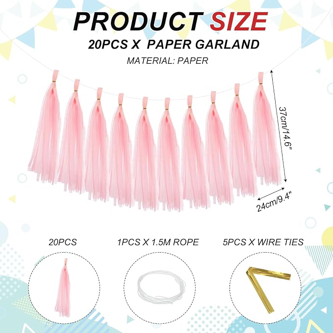 MECCANIXITY 20Pcs Tassel Garland Banner Tissue Paper - Image 2