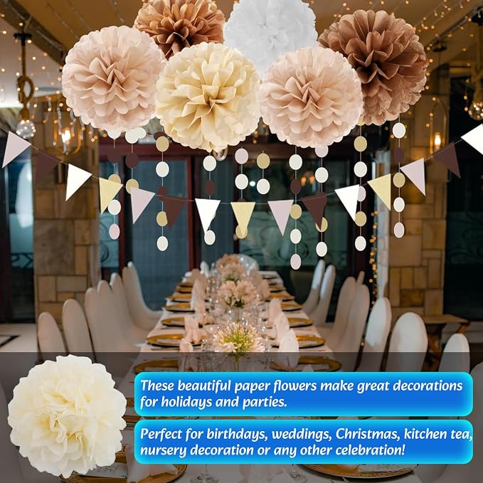 Qimoo 20pcs Beige Paper Pom Poms Decorations, DIY Decorative Tissue Paper - Image 4