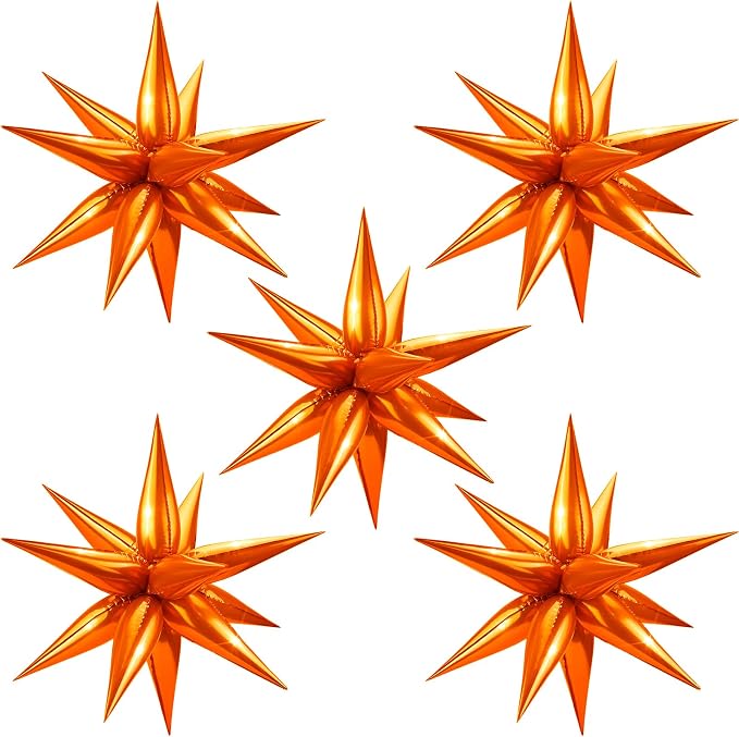 Star Foil Balloons 12 Point Cone Explosion Star Foil Balloons | 60 Pcs Orange by Moukiween