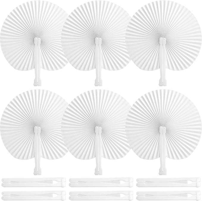 JOHOUSE 12 PCS White Paper Fans, Foldable Handheld Fan by JOHOUSE
