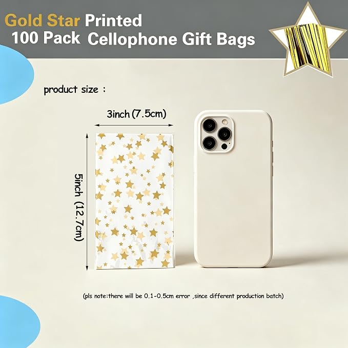 100 Pcs Star Printed 3"X 5"（7.5X12.7cm) Gift Wrap Cello Cellophane Treat Bags - Image 2