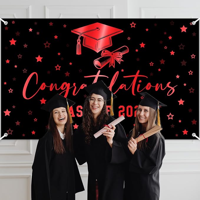 Congratulations Class of 2026 Backdrop Black Red Graduation Banner Congrats - Image 7