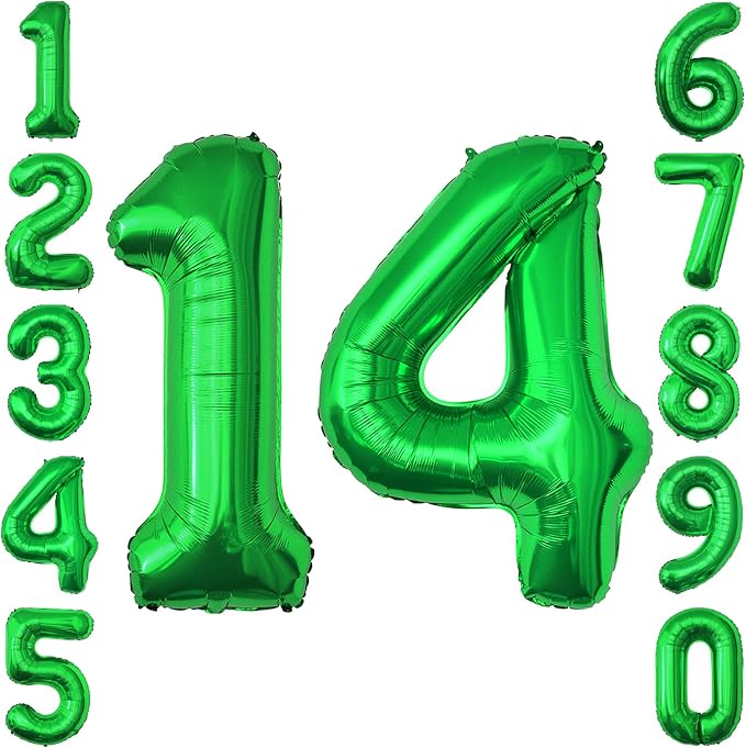 Green Number 14 Balloon 40 Inch, Shiny Foil Duo by Unknown