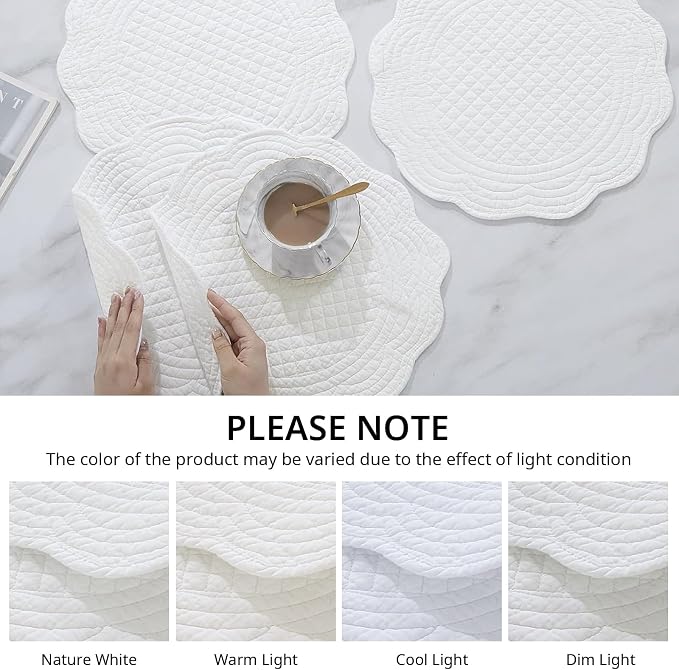 HOMBYS Quilted Placemats Set of 6 Washable Round Placemats - Image 3
