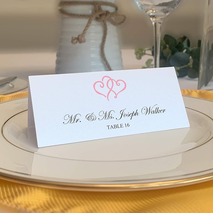 Linked Hearts Printable Place Cards, Pink (Choose Color), Set of 60 (10 Sheets), Laser & Inkjet Printers - Wedding, Party, Dinner, and Special Events - Made in the USA