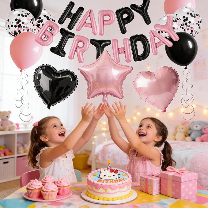 27 Pcs Black Pink Birthday Decorations, 3D Letters Black Pink Happy Birthday - Image 4