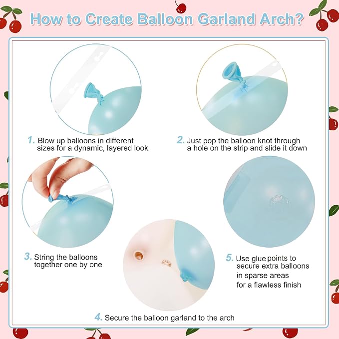 CROSSFINGERS Cherry Red and Blue Balloon Arch Kit Cherry Party Decorations | - Image 8
