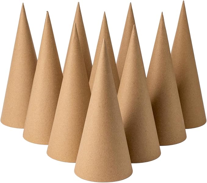 Crafjie 10PCS Paper Mache Cones Open Bottom 10 x 4 in, Paper Cone by Crafjie