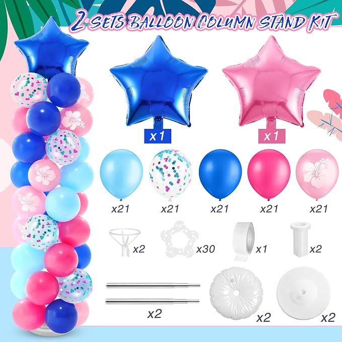 Seematn 2 Sets Pastel Blue and Pink Balloon Column Stand Kit - Image 2