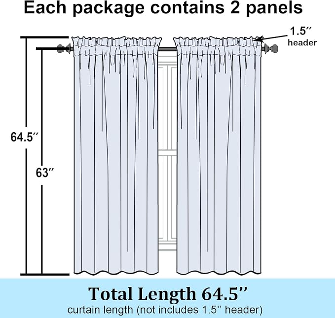 Simplebrand Dusty Blue Semi Sheer Curtains 63 Inch Length 2 Panels, Light - Image 7