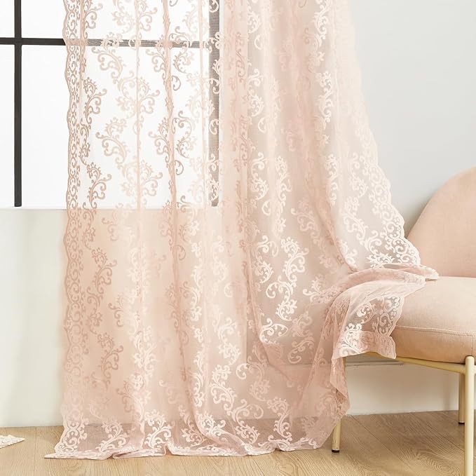 Blush Pink Lace Curtains 96 Inches Long 2 Panels - Image 5