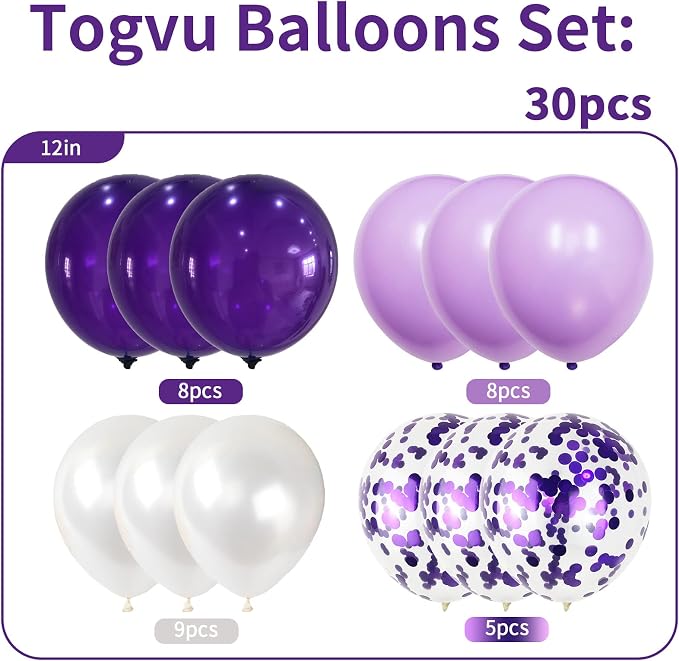 Purple and White Balloons, Lavender Party Balloons - Image 2