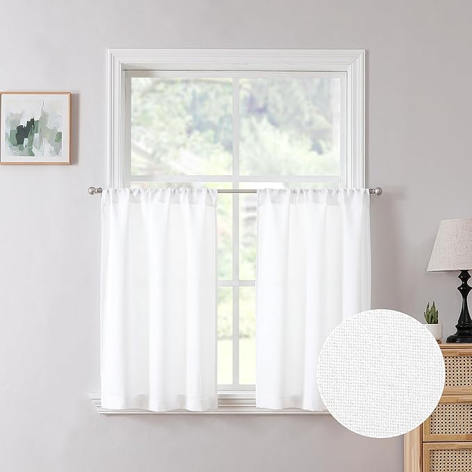 Tollpiz Linen Tier Curtain Rod Pocket Semi Sheer Half Kitchen Curtains Burlap by Tollpiz