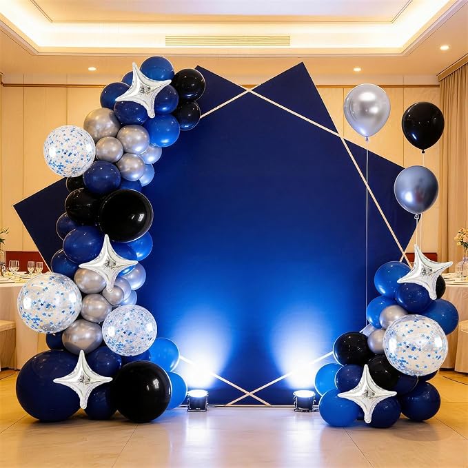 Blue and Black Balloons, Pearl Navy Blue Black Silver Dark Blue Star Confetti - Image 8