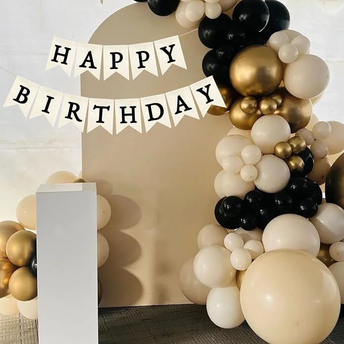 Black Happy Birthday Banner Pre-strung Burlap Bunting Party Backdrop Sign - Image 4