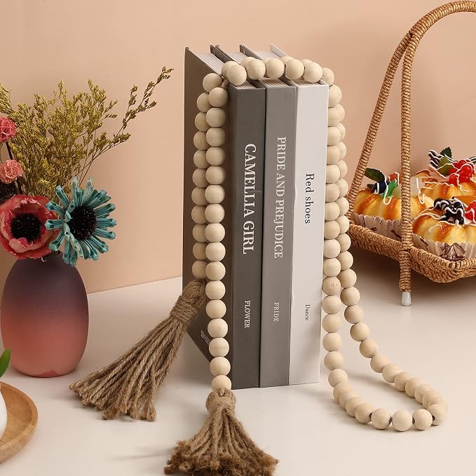 IMIKEYA Wooden Beads Garland: 3PCS Farmhouse Wood Bead Garland - Image 6