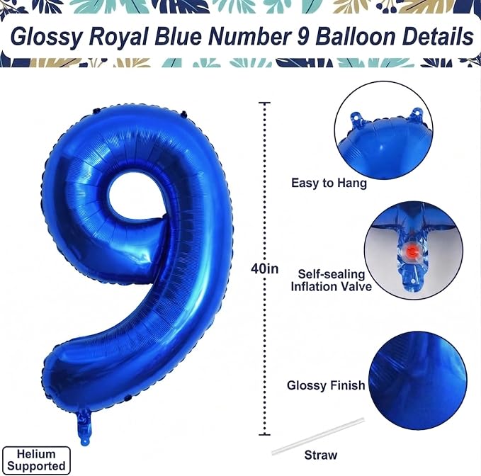 Navy Blue Number 19 Balloon 40 Inch, Shiny Metallic Numeral Party Supplies | - Image 4