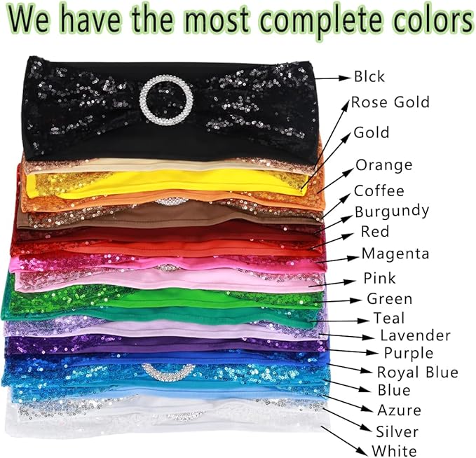 100 Pcs Chair Sashes Sequin Stretch Chair Bands Spandex Polyester Bows for Party Hotel Wedding Banquets Decoration - Orange