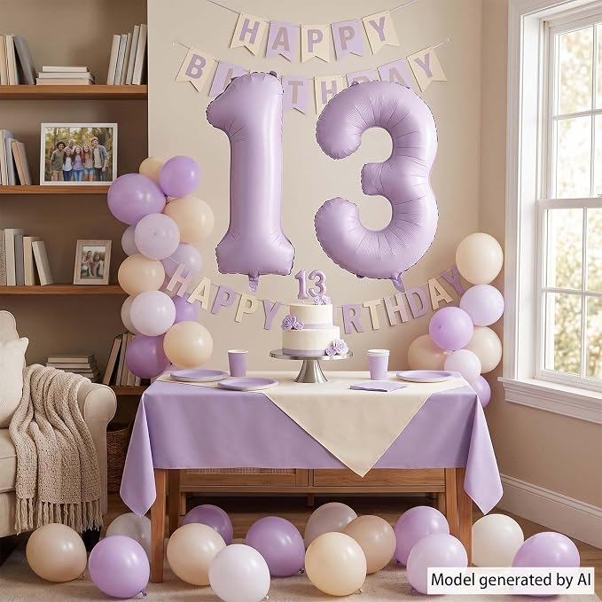 Cream Purple Number 13 Balloon 40 Inch, Foil Digits - Image 7