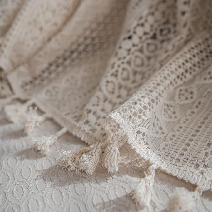 Sutuo Home Boho Curtains Crochet Lace Semi-Sheer Bohemian Hollow Knitted - Image 3