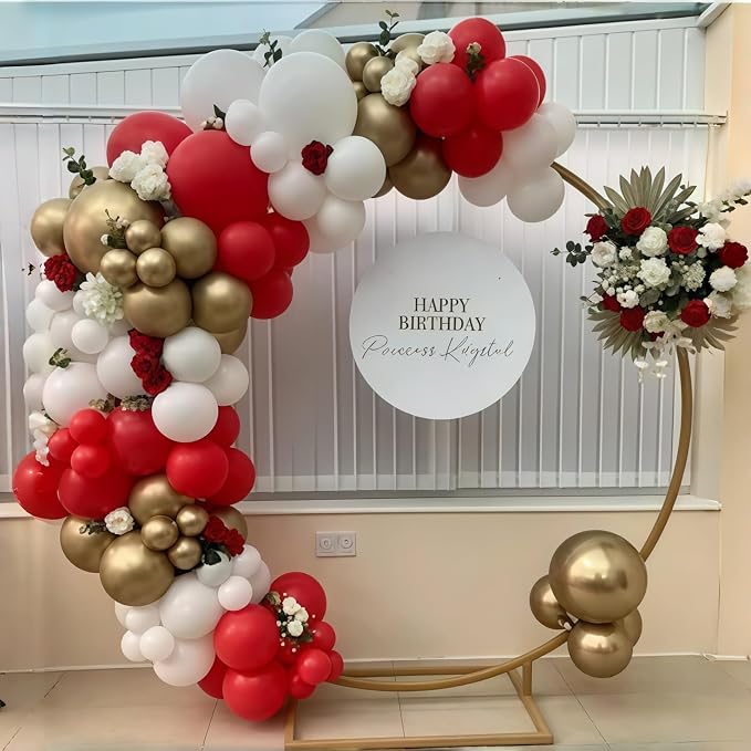 Red and White Balloons Set, 12 Inch Sand White Red and Gold Balloon, Metallic - Image 8