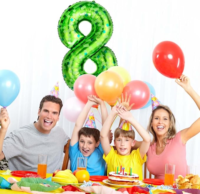 40 Inch Green Pixel Number 8 Balloon, Lime Green Large Foil Number Balloon 8th - Image 2