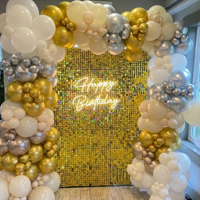 Gold Shimmer Wall Backdrop 48 Panels Cover 8 x 6 Ft, Photo Backdrops - Image 3