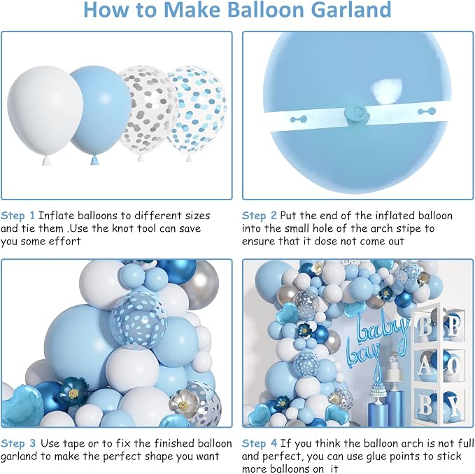 Amandir 137pcs Baby Blue Balloons Baby Shower Decorations - Image 3