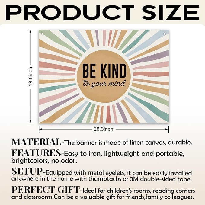Inspirational Canvas Poster, Be Kind to Your Mind Banner, Mental Health Wall Art - Image 2