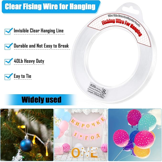 Clear Fishing Wire, Acejoz 656FT Fishing Line Clear Invisible Hanging Wire - Image 3