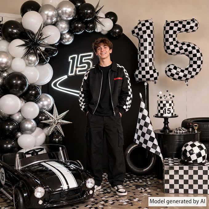 40 Inch Checkered Number 15 Balloon, Foil Helium Birthday Decoration | 40" - Image 6