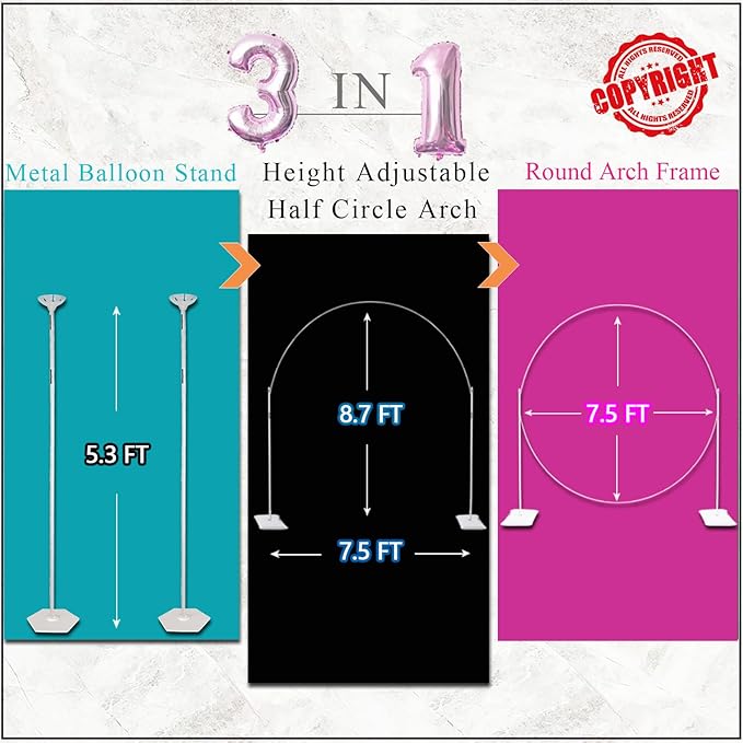 Decojoy Balloon Arch Stand, 7.5ft Large Round Backdrop Frame, Adjustable Half - Image 5